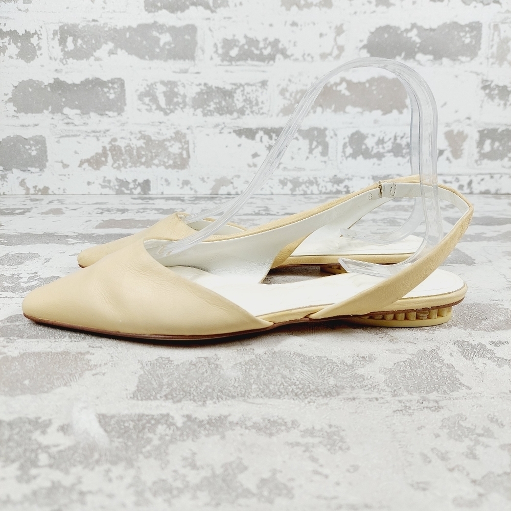 New Franco Sarto Cream Leather Square Toe Slingback Flats W227